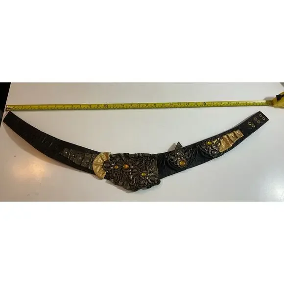 80s Nina Arjani Medium Leatherock Belt Rhinestones & Pearls Leather - Picture 3 of 10